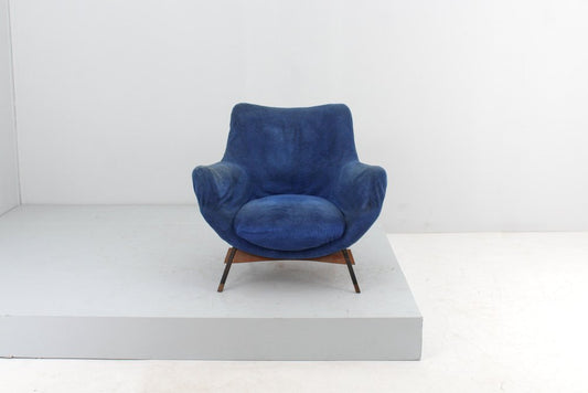 Mid-Century Armchair in Wood and Velvet attributed to G. Veronesi for ISA Bergamo, Italy, 1950s