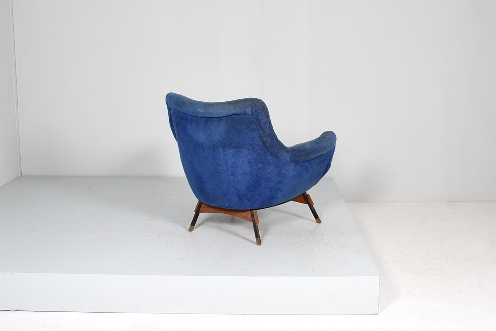 Mid-Century Armchair in Wood and Velvet attributed to G. Veronesi for ISA Bergamo, Italy, 1950s