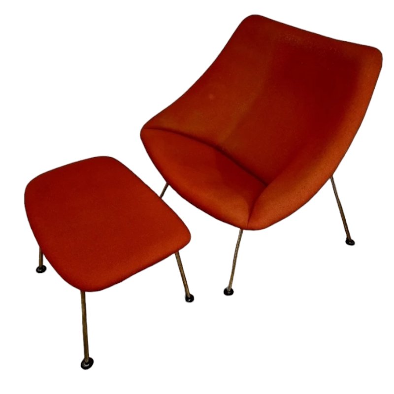 Mid-Century Armchair with Footrest Model Oyster by Pierre Paulin for Artifort, Set of 2