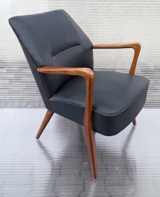 Mid-Century Armchair with Walnut Frame and Gray Vinyl Cover, 1950s-HOI-1755844