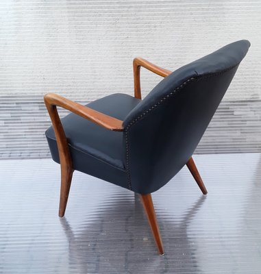 Mid-Century Armchair with Walnut Frame and Gray Vinyl Cover, 1950s-HOI-1755844