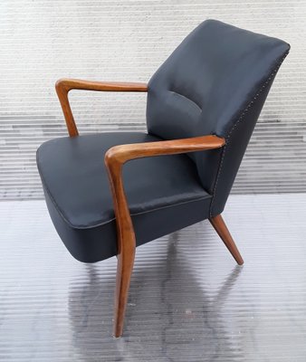 Mid-Century Armchair with Walnut Frame and Gray Vinyl Cover, 1950s-HOI-1755844