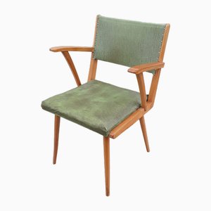 Mid-Century Armchair with Yellow-Brown Beech Frame and Green Vinyl Cover, 1960s-HOI-1755864