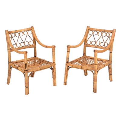 Mid-Century Armchairs in Bamboo and Rattan from Vivai del Sud, Italy, 1970s, Set of 2-JDR-1784823