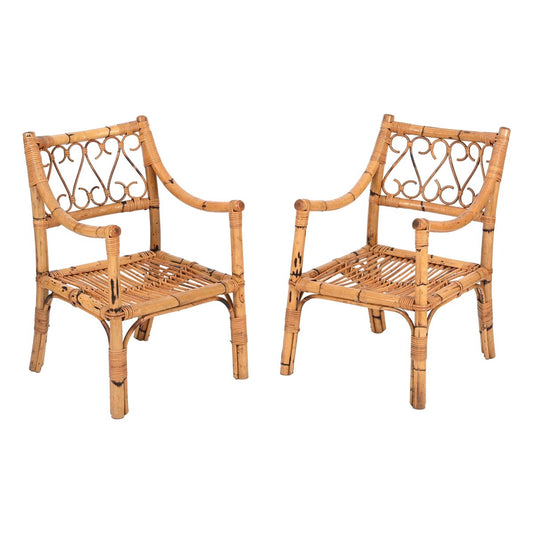 Mid-Century Armchairs in Bamboo and Rattan from Vivai del Sud, Italy, 1970s, Set of 2