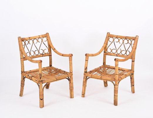 Mid-Century Armchairs in Bamboo and Rattan from Vivai del Sud, Italy, 1970s, Set of 2-JDR-1784823