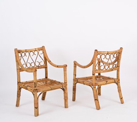 Mid-Century Armchairs in Bamboo and Rattan from Vivai del Sud, Italy, 1970s, Set of 2-JDR-1784823