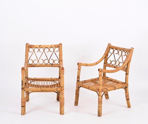 Mid-Century Armchairs in Bamboo and Rattan from Vivai del Sud, Italy, 1970s, Set of 2-JDR-1784823