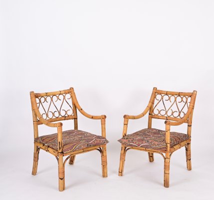 Mid-Century Armchairs in Bamboo and Rattan from Vivai del Sud, Italy, 1970s, Set of 2-JDR-1784823