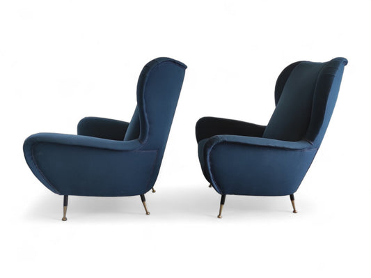 Mid-Century Armchairs in Blue Fabric, 1960s, Set of 2