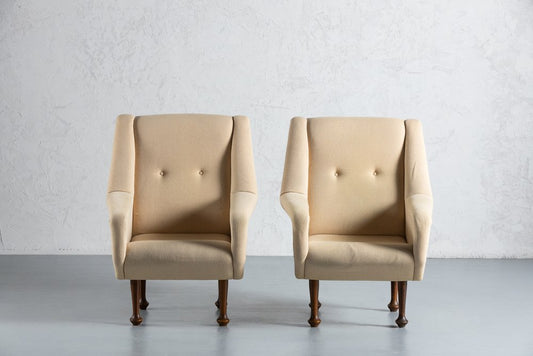 Mid-Century Armchairs in Cream Fabric, Italy, 1970s, Set of 2