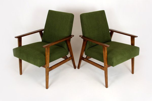 Mid-Century Armchairs in Dark Green Fabric, 1960s, Set of 2-WVS-2035059