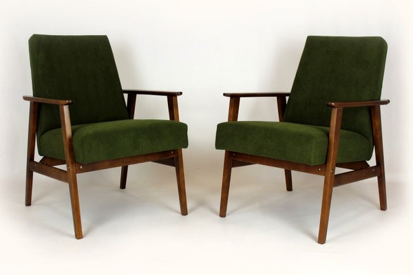 Mid-Century Armchairs in Dark Green Fabric, 1960s, Set of 2-WVS-2035059