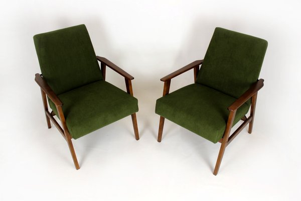 Mid-Century Armchairs in Dark Green Fabric, 1960s, Set of 2-WVS-2035059