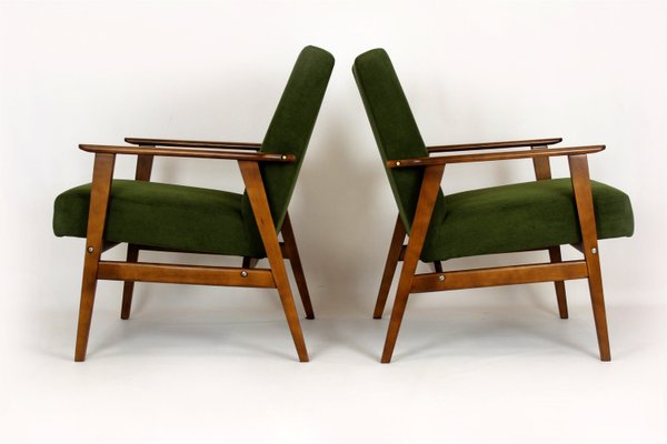 Mid-Century Armchairs in Dark Green Fabric, 1960s, Set of 2-WVS-2035059