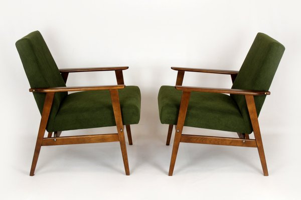 Mid-Century Armchairs in Dark Green Fabric, 1960s, Set of 2-WVS-2035059