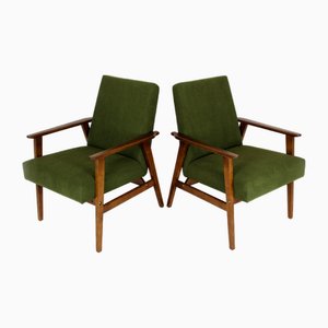 Mid-Century Armchairs in Dark Green Fabric, 1960s, Set of 2-WVS-2035059