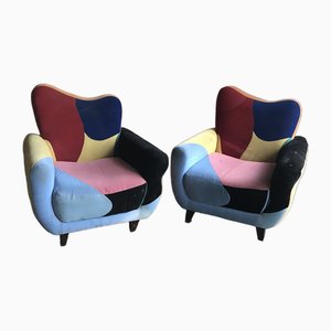 Mid-Century Armchairs in Multicoloured Fabric with Black Painted Legs, Set of 2-OXJ-1730423