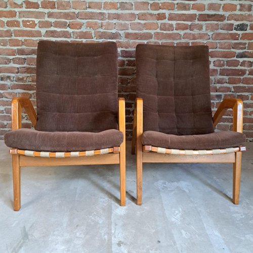 Mid-Century Armchairs in Oak by Jan Vanek, 1950, Set of 2