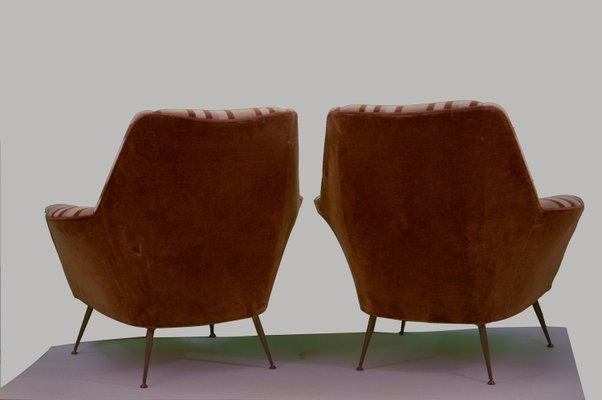 Mid-Century Armchairs in Striped Velvet Attributed to Gigi Radice for Minotti, 1950s, Set of 2-JYA-937635