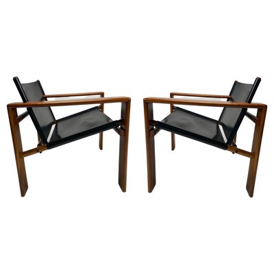 Mid-Century Armchairs in Wood & Leather attributed to Tarcisio Colzani, Italy, 1960s-KKZ-1814200