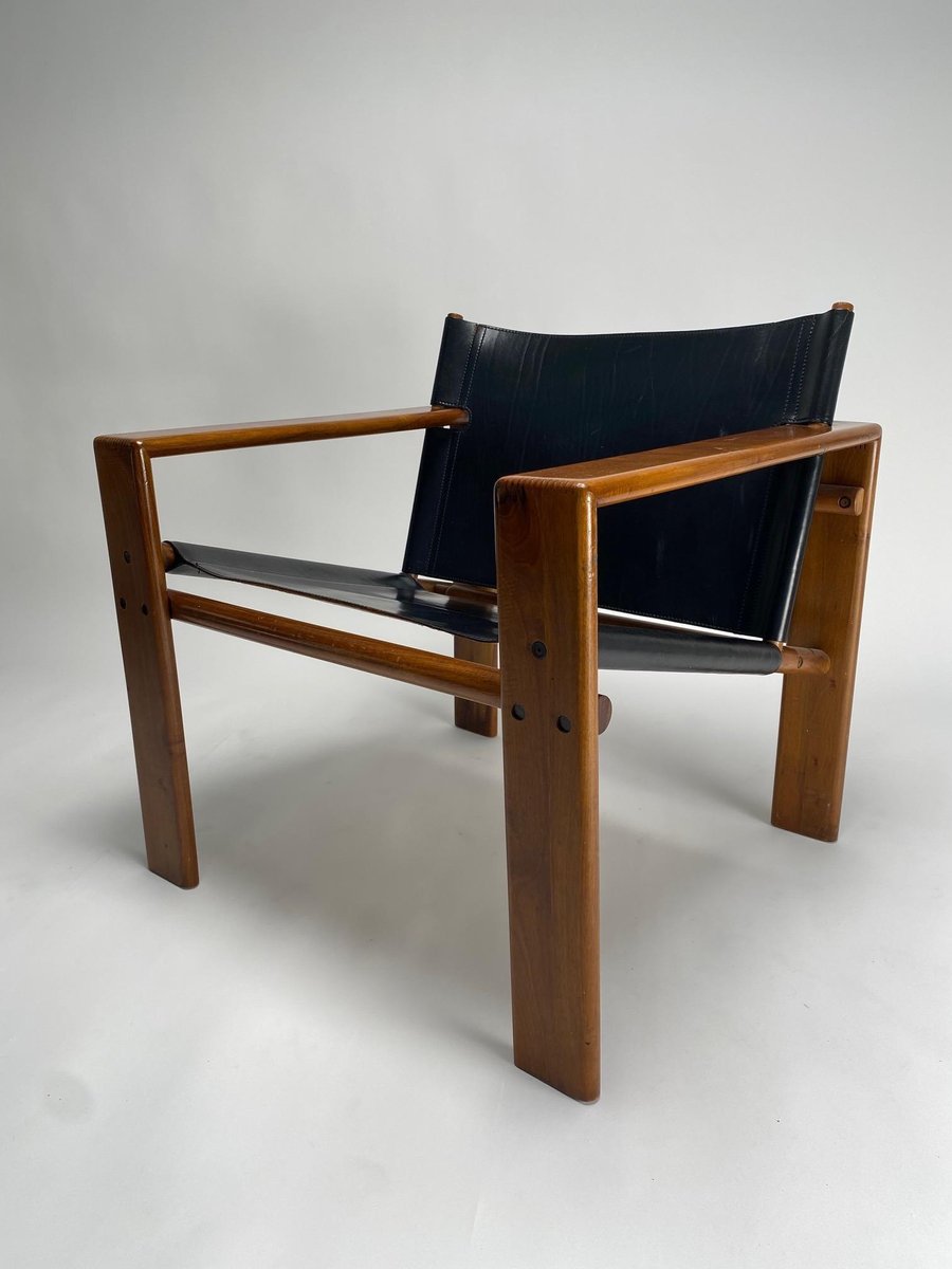 Mid-Century Armchairs in Wood & Leather attributed to Tarcisio Colzani, Italy, 1960s