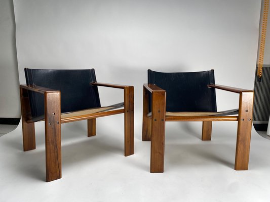 Mid-Century Armchairs in Wood & Leather attributed to Tarcisio Colzani, Italy, 1960s-KKZ-1814200