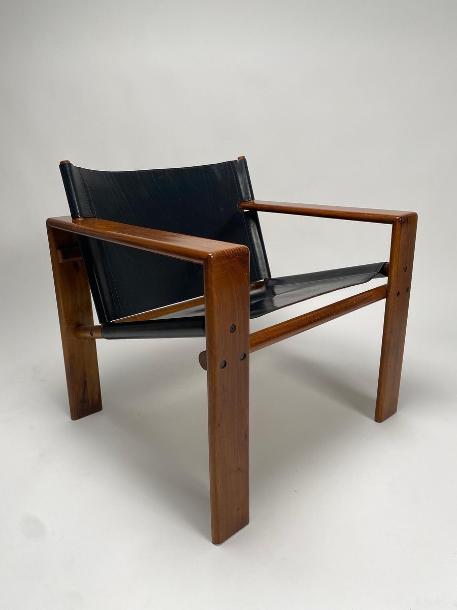 Mid-Century Armchairs in Wood & Leather attributed to Tarcisio Colzani, Italy, 1960s