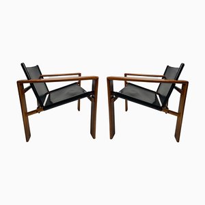 Mid-Century Armchairs in Wood & Leather attributed to Tarcisio Colzani, Italy, 1960s-KKZ-1814200