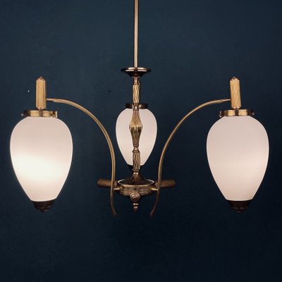 Mid-Century Art Deco Brass Pendant Lamp, Italy, 1950s-WQC-1336028