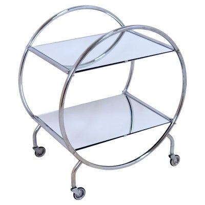 Mid-Century Art Deco English Circular Chromed Bar Cart, 1950s-CXC-1401512