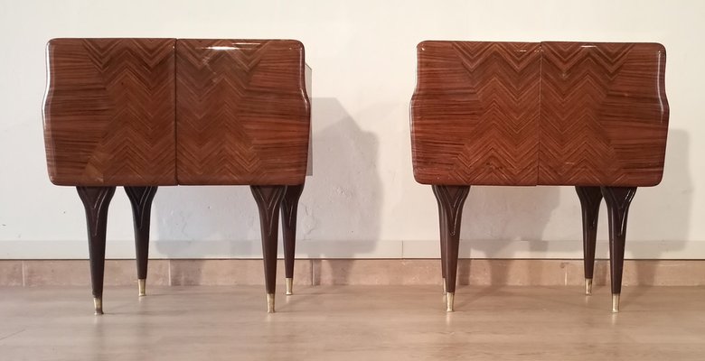 Mid-Century Art Deco Italian Nightstands in Walnut with Glass Tops, 1950s, Set of 2-BZF-1716425