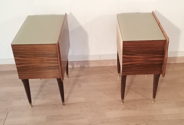 Mid-Century Art Deco Italian Nightstands in Walnut with Glass Tops, 1950s, Set of 2-BZF-1716425