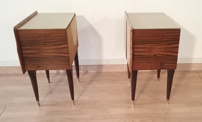 Mid-Century Art Deco Italian Nightstands in Walnut with Glass Tops, 1950s, Set of 2-BZF-1716425