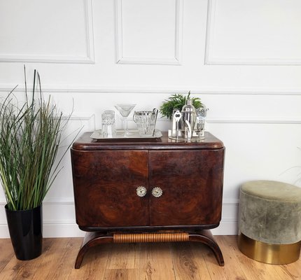 Mid-Century Art Deco Italian Walnut Burl and Mirror Mosaic Dry Bar Cabinet by Paolo Buffa, 1940s-EUP-2023170