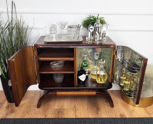 Mid-Century Art Deco Italian Walnut Burl and Mirror Mosaic Dry Bar Cabinet by Paolo Buffa, 1940s-EUP-2023170