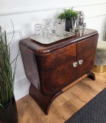 Mid-Century Art Deco Italian Walnut Burl and Mirror Mosaic Dry Bar Cabinet by Paolo Buffa, 1940s-EUP-2023170