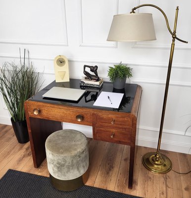 Mid-Century Art Deco Italian Walnut, Burl & Glass Waterfall Writing Desk by Paolo Buffa, 1940s-EUP-2034156