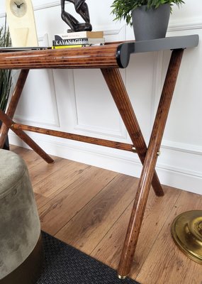 Mid-Century Art Deco Italian Writing Desk in Veneer Burl Briar Wood and Brass, 1970s-EUP-2034157