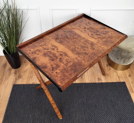 Mid-Century Art Deco Italian Writing Desk in Veneer Burl Briar Wood and Brass, 1970s-EUP-2034157