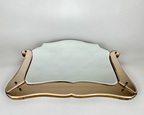 Mid-Century Art Deco Mirror with Rose Glass Scalloped Edge Frame-GYX-1716711