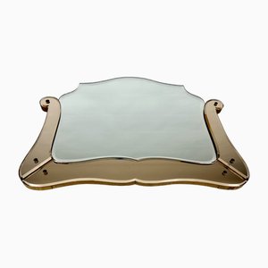 Mid-Century Art Deco Mirror with Rose Glass Scalloped Edge Frame-GYX-1716711