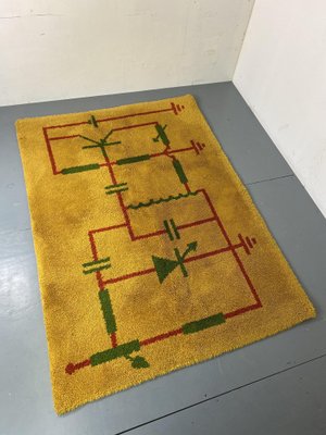 Mid-Century Art Deco Modernist Yellow, Red, Green Wool Rug, 1930s-DE-1749181