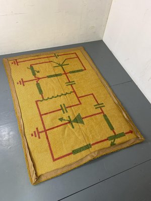 Mid-Century Art Deco Modernist Yellow, Red, Green Wool Rug, 1930s-DE-1749181