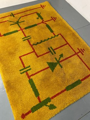 Mid-Century Art Deco Modernist Yellow, Red, Green Wool Rug, 1930s-DE-1749181