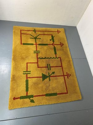 Mid-Century Art Deco Modernist Yellow, Red, Green Wool Rug, 1930s-DE-1749181