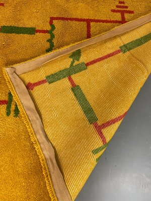 Mid-Century Art Deco Modernist Yellow, Red, Green Wool Rug, 1930s-DE-1749181