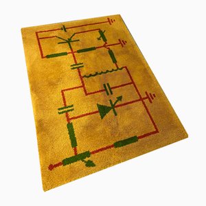 Mid-Century Art Deco Modernist Yellow, Red, Green Wool Rug, 1930s-DE-1749181