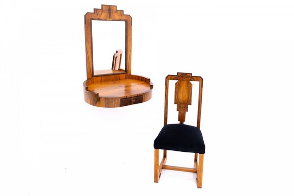 Mid-Century Art Deco Style Dressing Table and Chair, Poland, 1950s, Set of 2-BXB-1811513