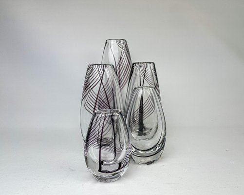 Mid-Century Art Glass Vases by Vicke Lindstrand for Kosta, Set of 5-UYK-849390